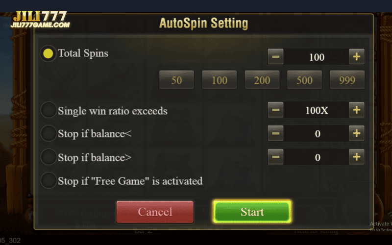 Auto spin setting at charge buffalo