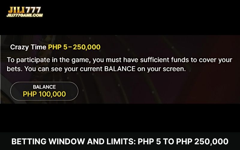 Betting Window and Limits: PHP 5 to PHP 250,000