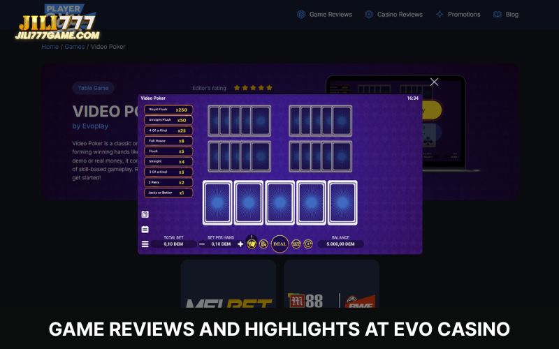 A quick overview of EVO Casino’s top-performing titles.
