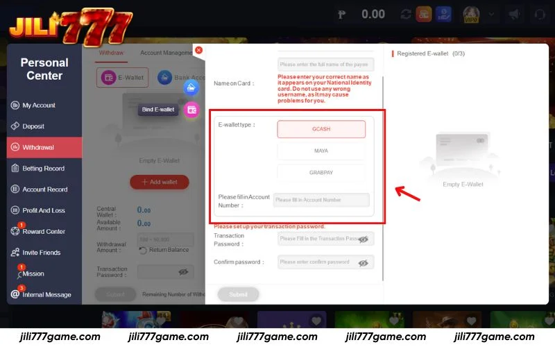 Withdraw with linked GCash wallet
