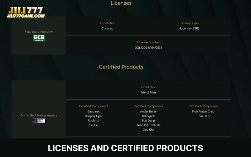 Licenses and Certified Products of SA Gaming
