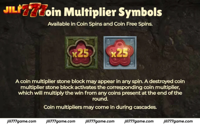 Ancient Tumble How to Play - Multipliers increase total Coin wins after cascades.