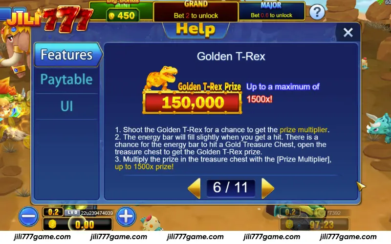 Golden T-Rex 1500x jackpot