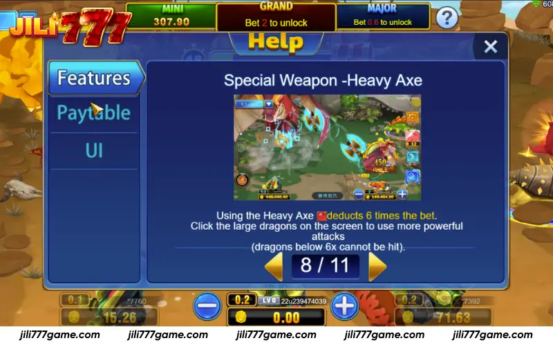 High-damage axe attack mode