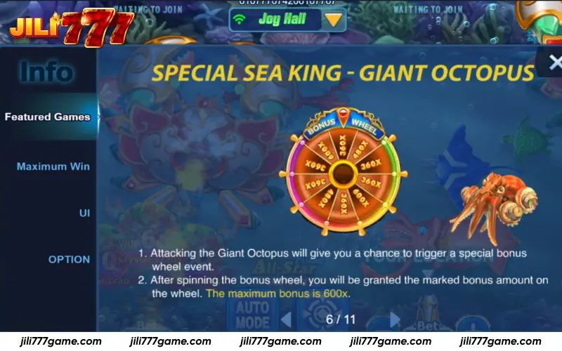 Giant Octopus bonus wheel reward feature