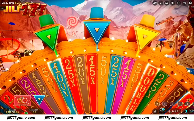 Crazy Time wheel with three flappers