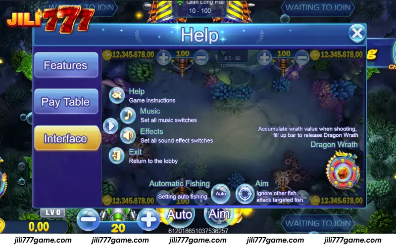 Royal Fishing interface and control features